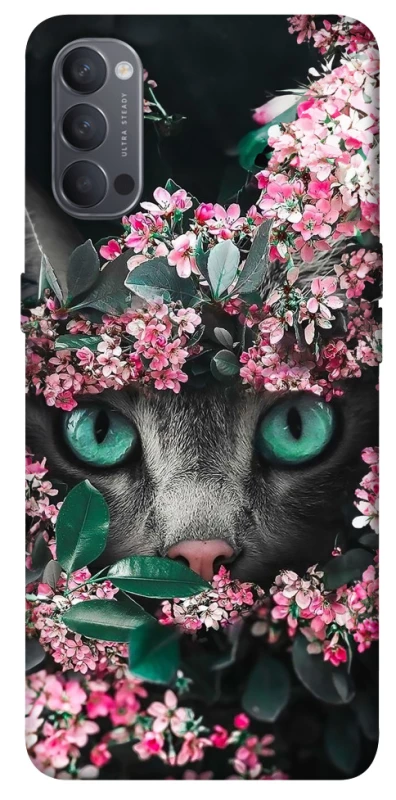 Чохол на Oppo Reno 4 Кіт в квітах фото 1 з 1
