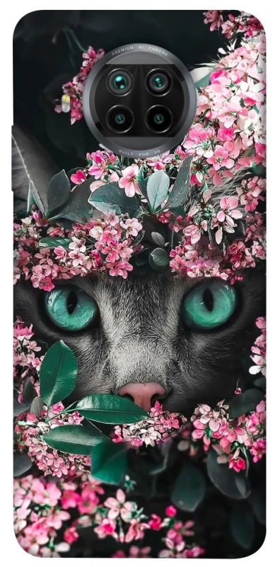 Чехол на Xiaomi Mi 10T Lite / Redmi Note 9 Pro 5G Кот в цветах фото 1 из 1