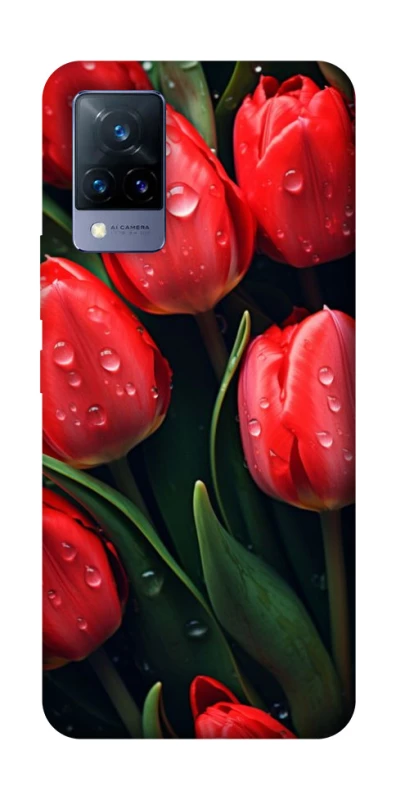 Чохол на Vivo V21 Червоні тюльпани фото 1 з 1