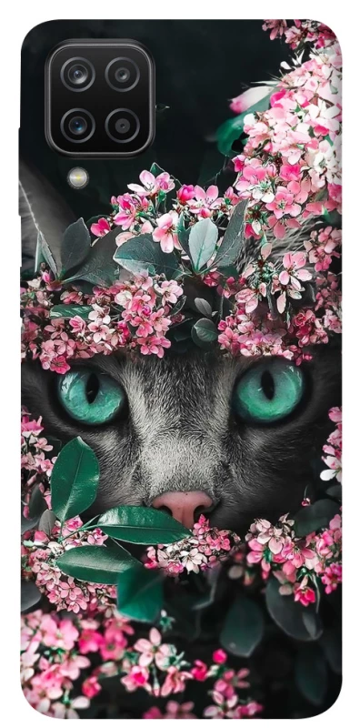 Чохол на Samsung Galaxy A12 Кіт в квітах фото 1 з 1