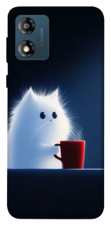 Чехол на Motorola Moto E13 Чехол кот с кофе фото 1 из 1