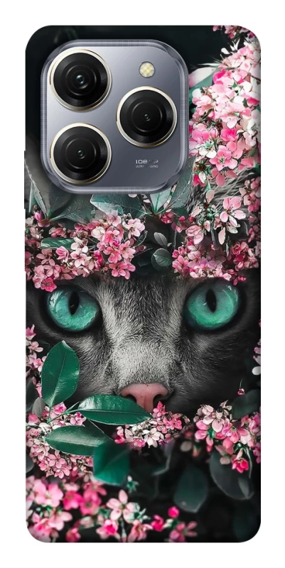 Чохол на TECNO Spark 20 Pro Кіт в квітах фото 1 з 1